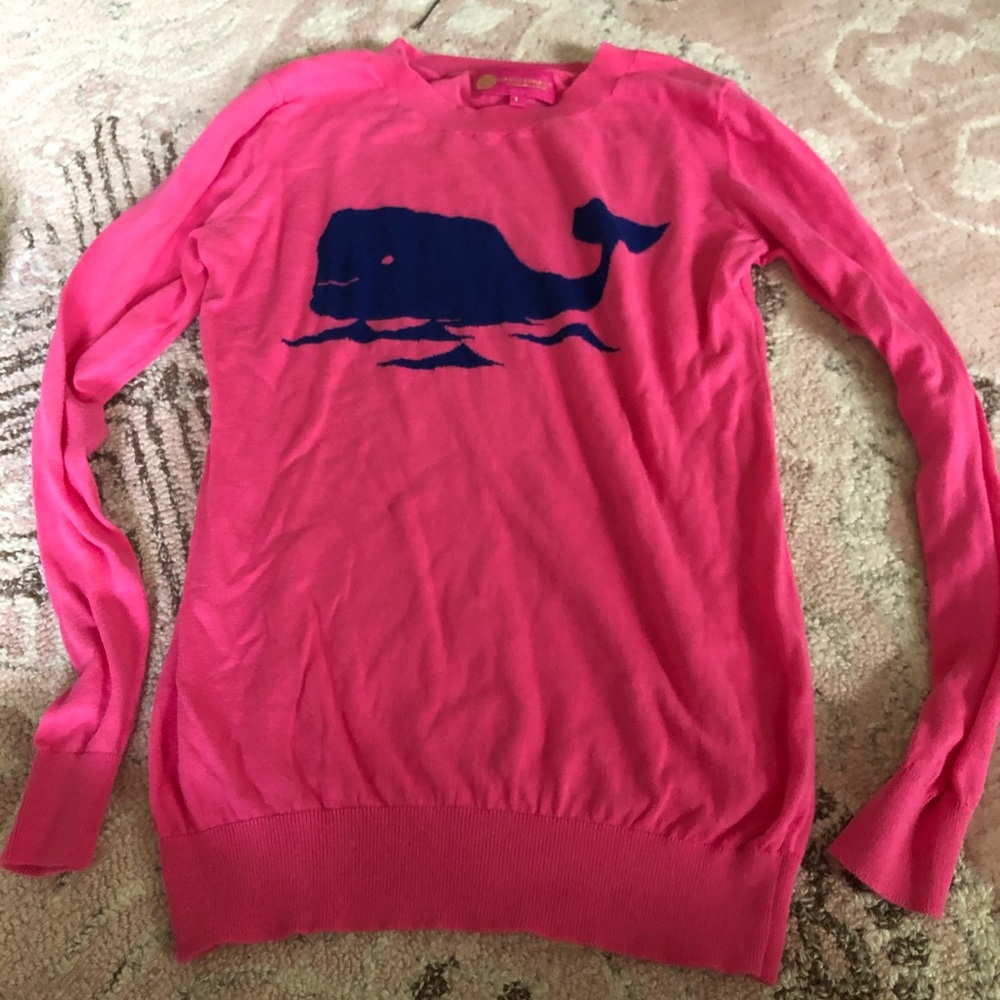 MacBeth Collection pink whale sweater size L